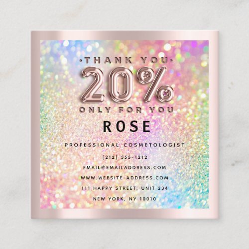 Rose 20 Off Discount Logo Holograph Glitter Lash Appointment Card