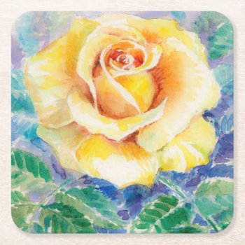 Rose 2 Square Paper Coaster by watercoloring at Zazzle