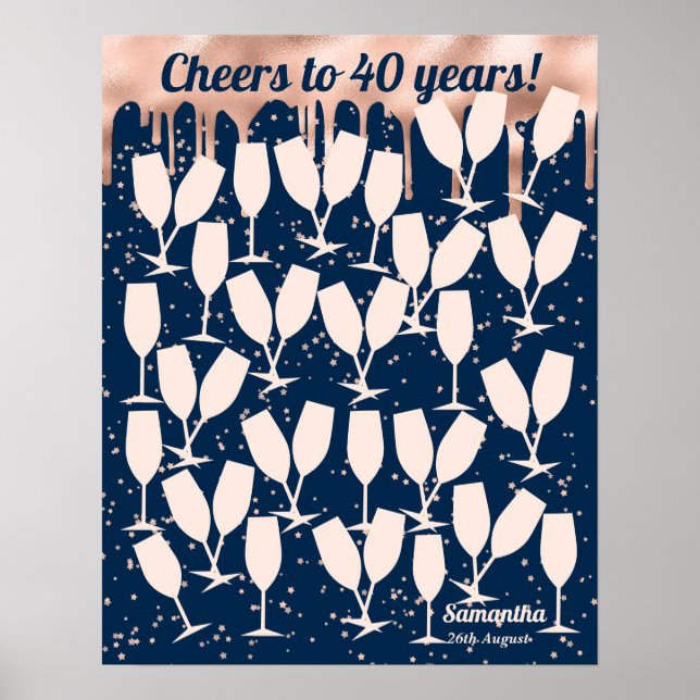 Rose 40th Birthday Guest Book - Cheers to 40 Years (Front)