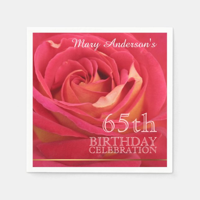 Rose 65th Birthday Celebration Paper Napkins -2- (Front)