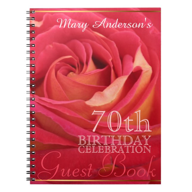 Rose 70th Birthday Celebration Custom Guest Book (Front)