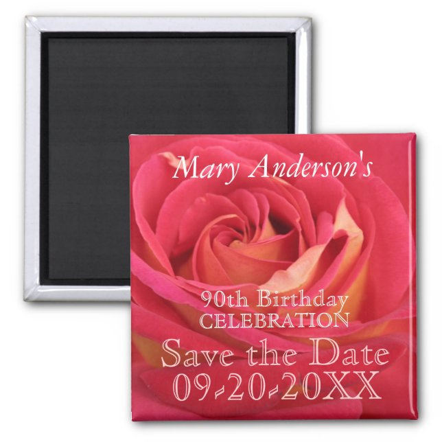Rose 90th Birthday Celebrate Save the date magnet (Front)