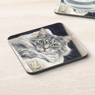 Rose a Cat with Striking Green Eyes Beverage Coaster