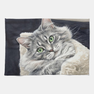 Rose a Cat with Striking Green Eyes Kitchen Towel