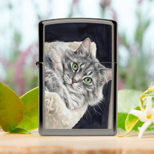 Rose a Cat with Striking Green Eyes Zippo Lighter