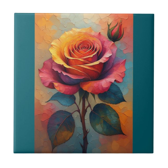Rose Abstract Art Ceramic Tile (Front)