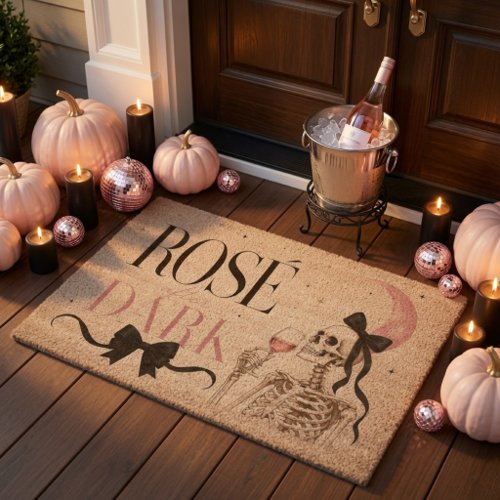 Rosé After Dark Skeleton Halloween  Fiber Doormat