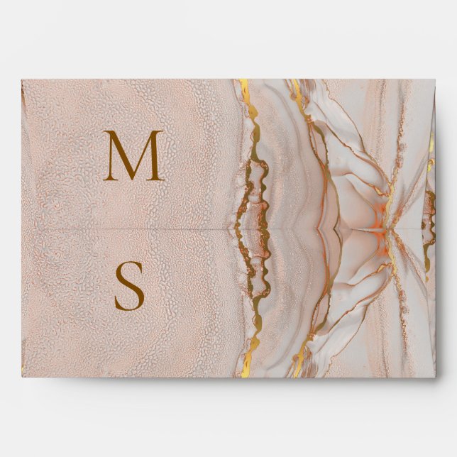 Rose Alcohol Ink Gold Elegant Monogram Envelope (Back (Top Flap))