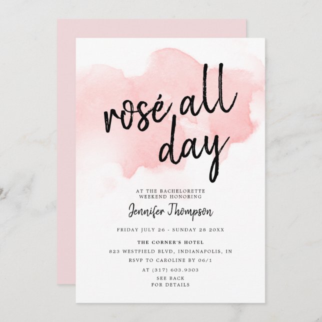 Rose All Day Bachelorette Weekend Itinerary Invitation (Front/Back)