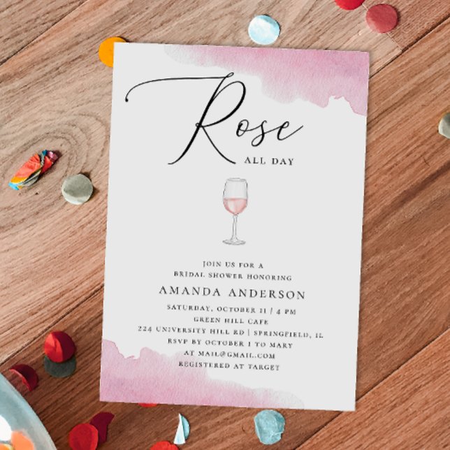 Rose all day. Elegant script pink bridal shower Invitation (Creator Uploaded)