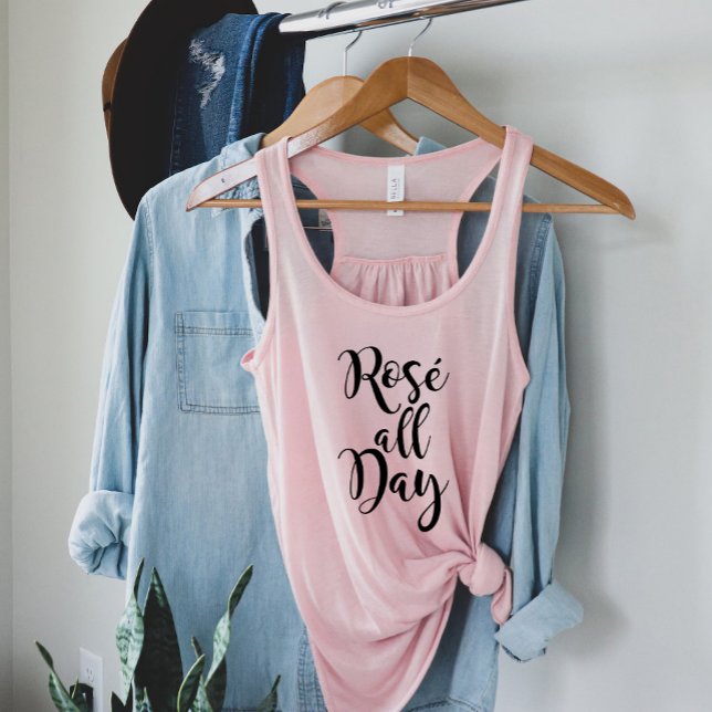 Rosé All Day Modern Black Script Pink Women's Tank Top (Creator Uploaded)
