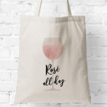 Rosé All Day Tall Wine Glass Tote Bag<br><div class="desc">Rosé all day tote bag,  featuring a watercolor painting of a tall wine glass. Customize with your information and change any wording to suit your event.</div>