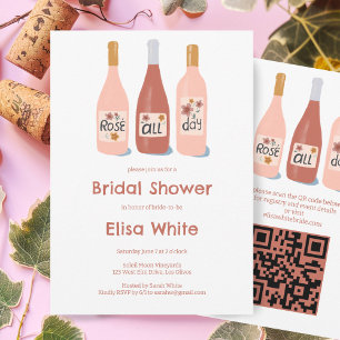 Rosé All Day Wine Bridal Shower Custom QR Code Invitation