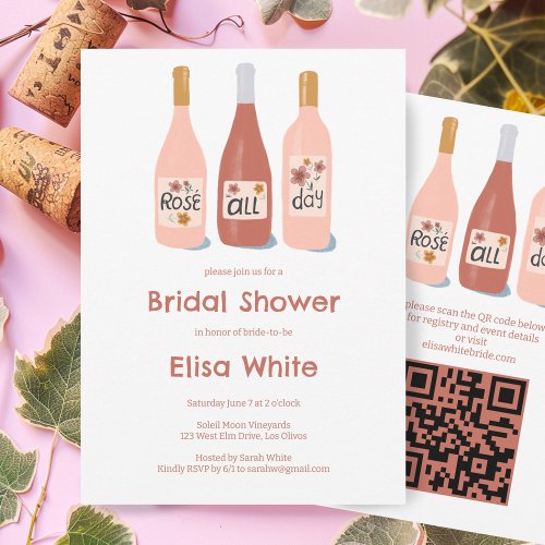Ros All Day Wine Bridal Shower Custom QR Code Invitation