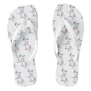 Rose All Day Wine Glasses Watercolor Tasting Flip Flops