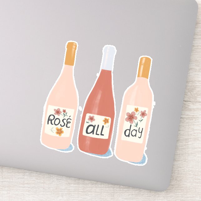 Rose All Day Wine Lovers Illustration Art Sticker (Detail)