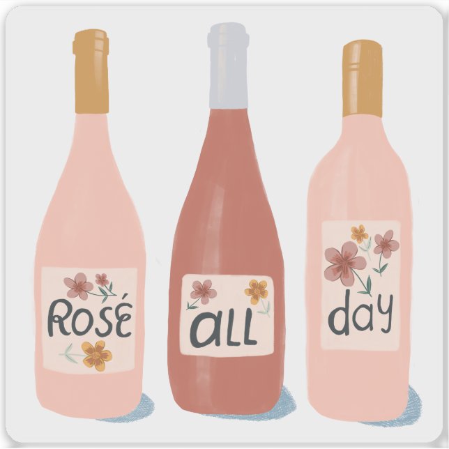 Rose All Day Wine Lovers Illustration Art Sticker (Front)