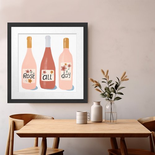 Rose ALL Day Wine Lovers Illustration Framed Art