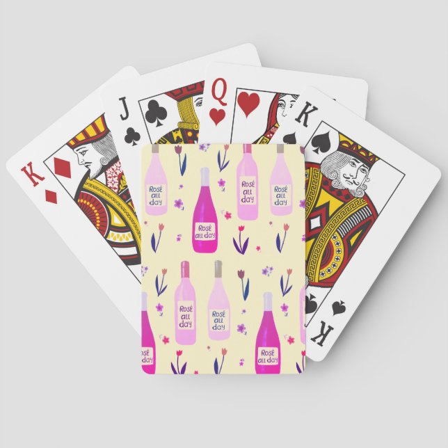 Rose All Day Wine Lovers on yellow Poker Cards (Back)