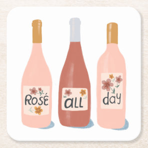 Rose all Day wine lovers wine Square Paper Coaster