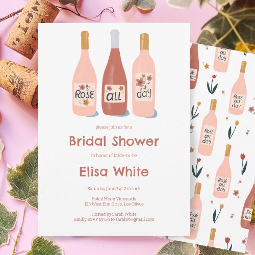 Ros All Day Winery Bridal Shower Cute Custom Invitation