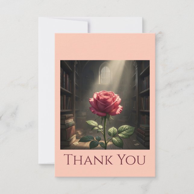 Rose Amidst Library Light Books Lovers Thank You Card (Front)
