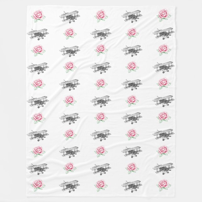 Rose and Airplane Fleece Blanket (Front)