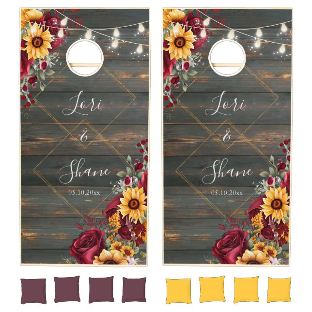 Rose and Aster Wedding Cornhole Set (Set)