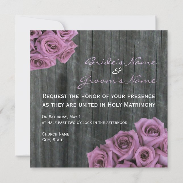 Rose and Barnwood Wedding Invitation (Front)