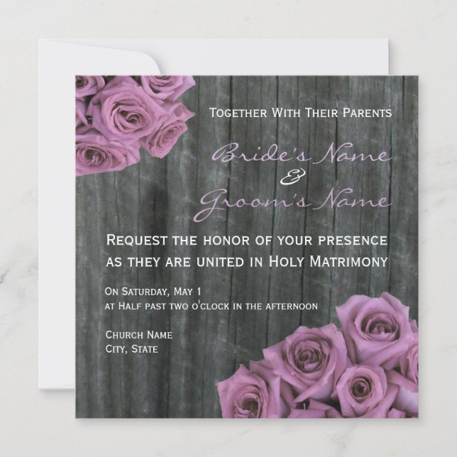 Rose and Barnwood Wedding Invitation (Front)