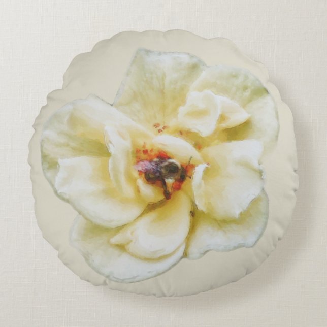 Rose and Bee Round Pillow (Front)
