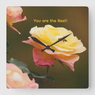 Rose and Bee Tote Square Wall Clock