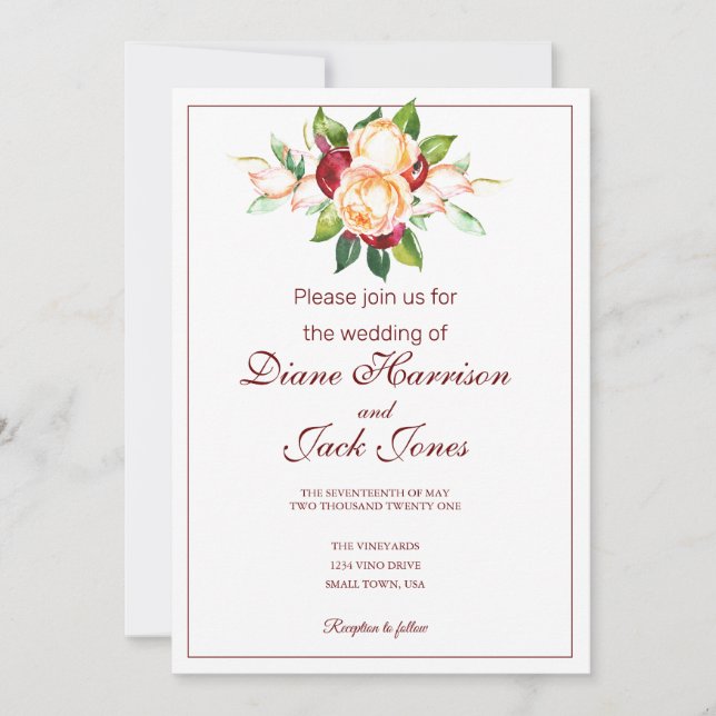 Rose and Berry Watercolor Stems Invitation (Front)