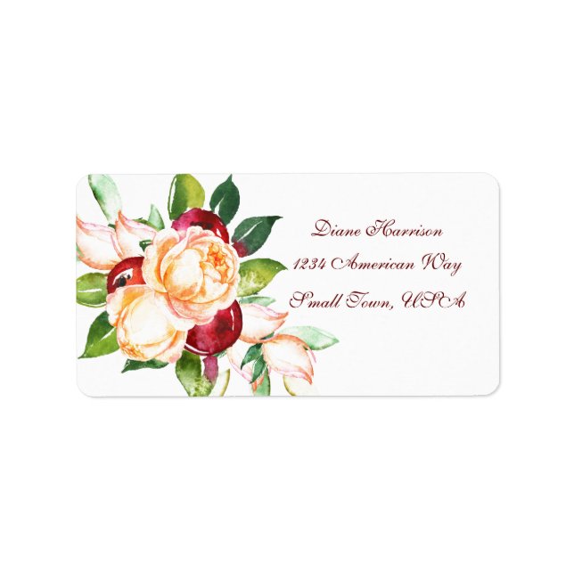 Rose and Berry Watercolor Stems Label (Front)