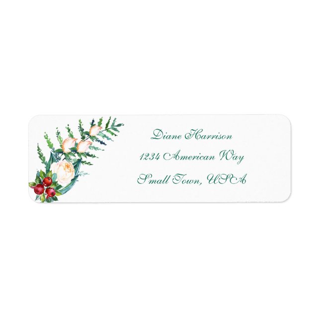 Rose and Berry Watercolor Stems Label (Front)