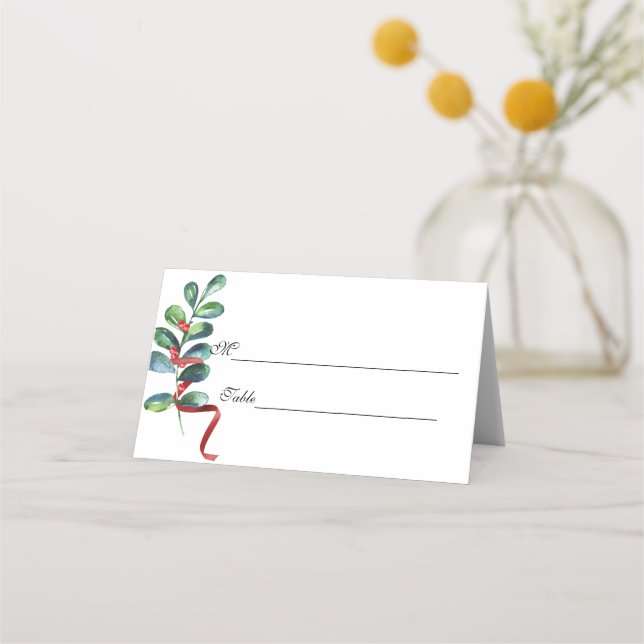 Rose and Berry Watercolor Stems Wedding Place Card (Front)
