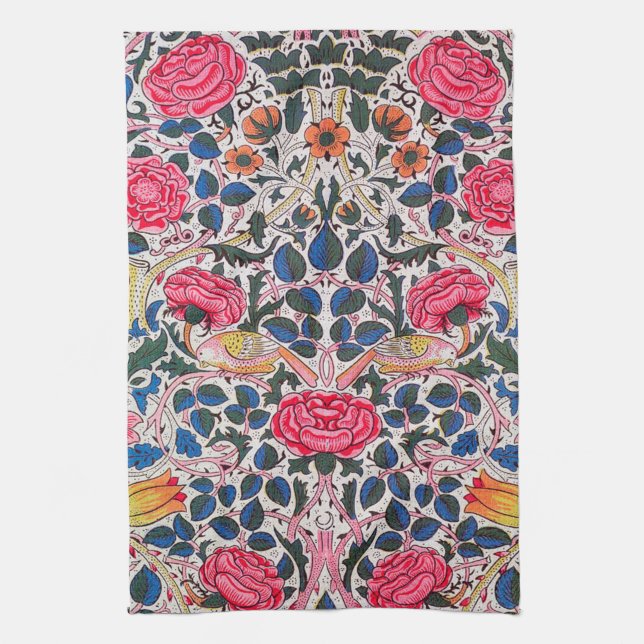 Rose and Bird, William Morris Kitchen Towel (Vertical)