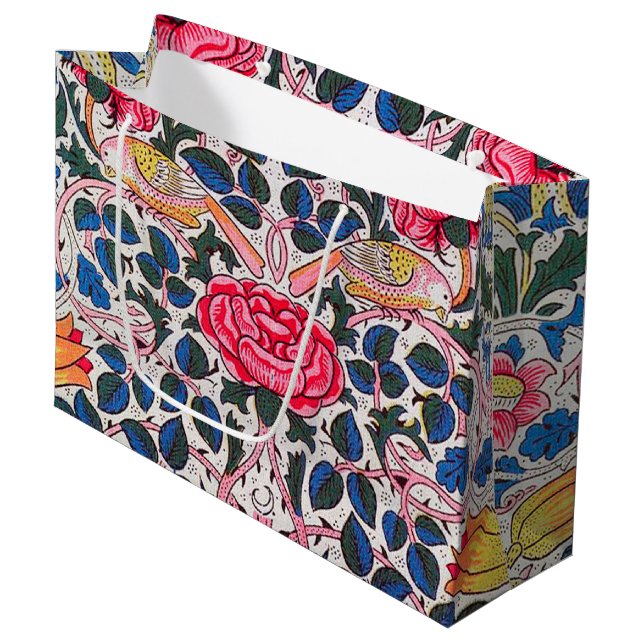 Rose and Bird, William Morris Large Gift Bag (Front Angled)