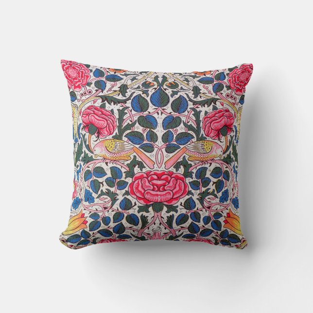 Rose and Bird, William Morris Throw Pillow (Front)