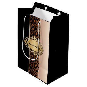 Rose and Black Leopard Pattern Medium Gift Bag