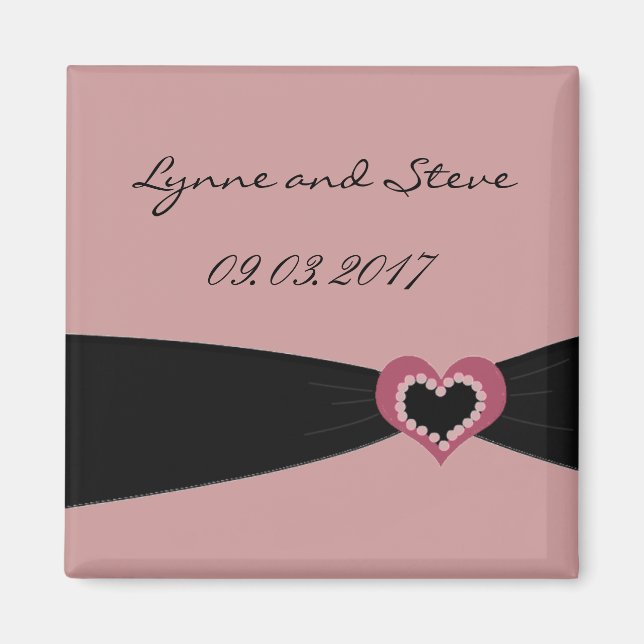 Rose and Black Ribbon Save the Date Magnet (Front)