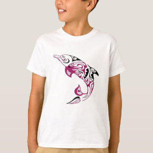 Rose and Black Tribal Dolphin Tattoo Design T-Shirt