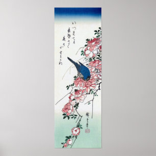 Rose and Blue Bird, Hiroshige, Ukiyo-e Poster