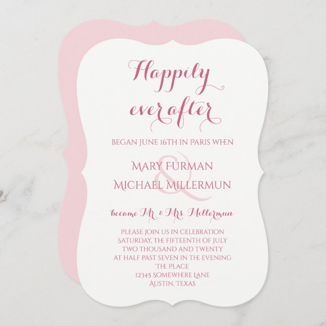 Rose and Blush Pink Post Wedding Reception Invitation (Front/Back)