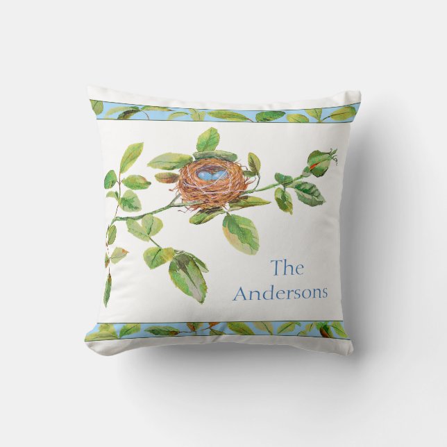 Rose and Bunting Throw Pillow (Front)