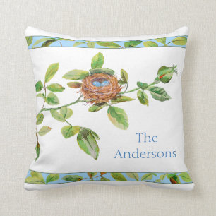 Rose and Bunting Throw Pillow