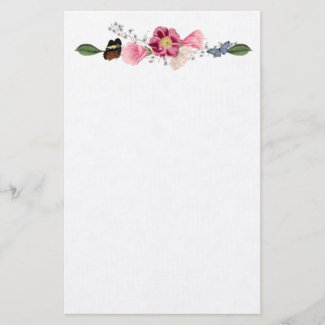 Rose and Butterfly on Shelly Print Stationery