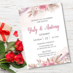  Rose and Champagne Boho Chic Wedding Invite