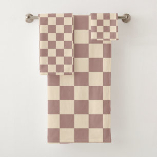 Rose and Champagne Checkerboard Bath Towel Set