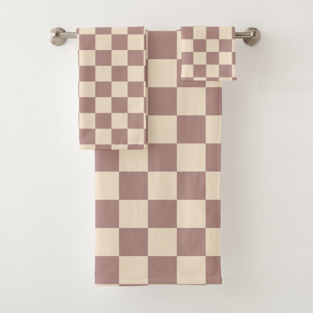 Rose and Champagne Checkerboard Bath Towel Set (Insitu)